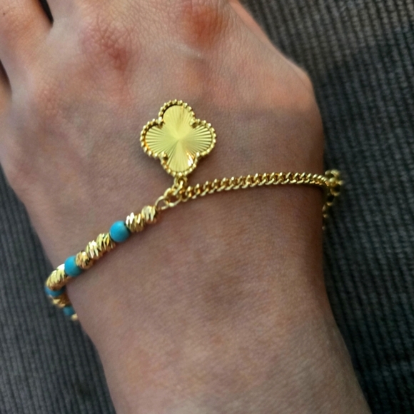 21kgp Dubai Jewelry Gold and Turquoise Bracelet - Picture 1 of 7